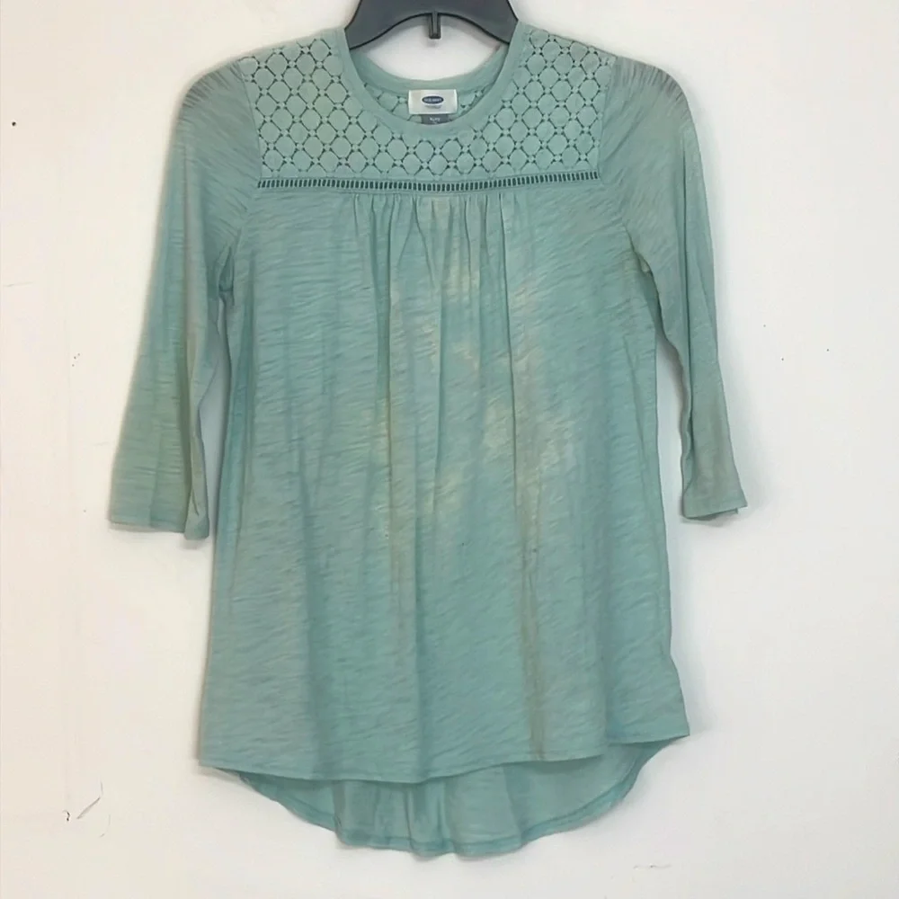 🌞 Old Navy distressed light green lace high low tunic girl XL